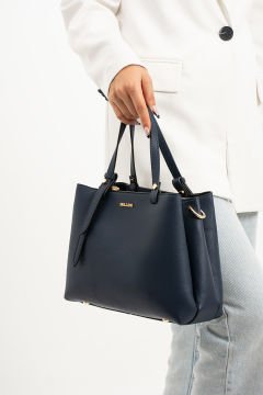 3 Bölme Kalıplı Lacivert Beyaz El Omuz ve Çapraz Çanta 671