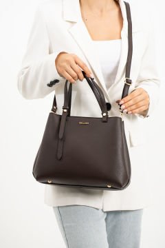 3 Bölme Kalıplı Kadın Kahverengi El Omuz ve Çapraz Çanta 671