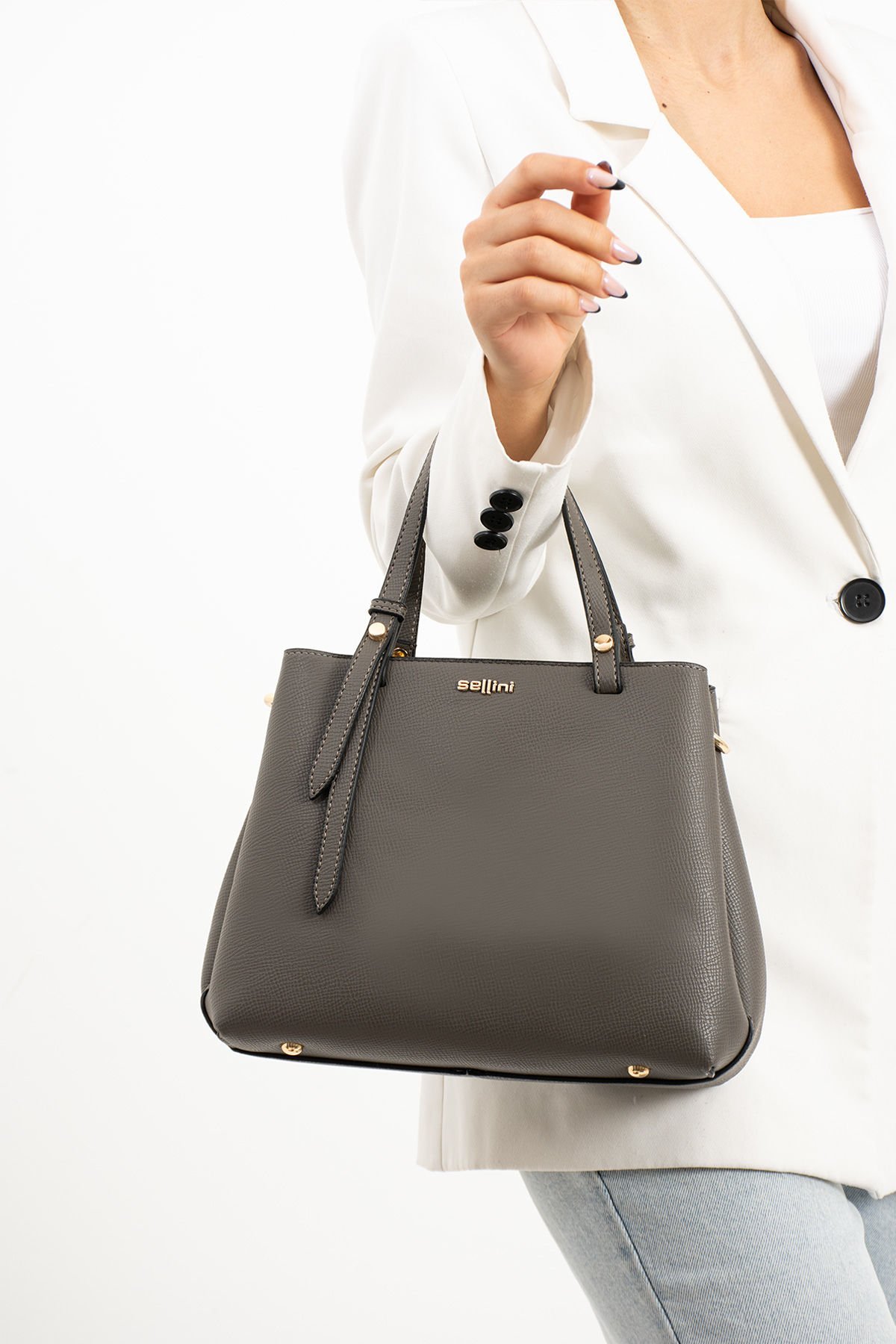 3 Bölme Kalıplı Kadın Gri El Omuz ve Çapraz Çanta 671