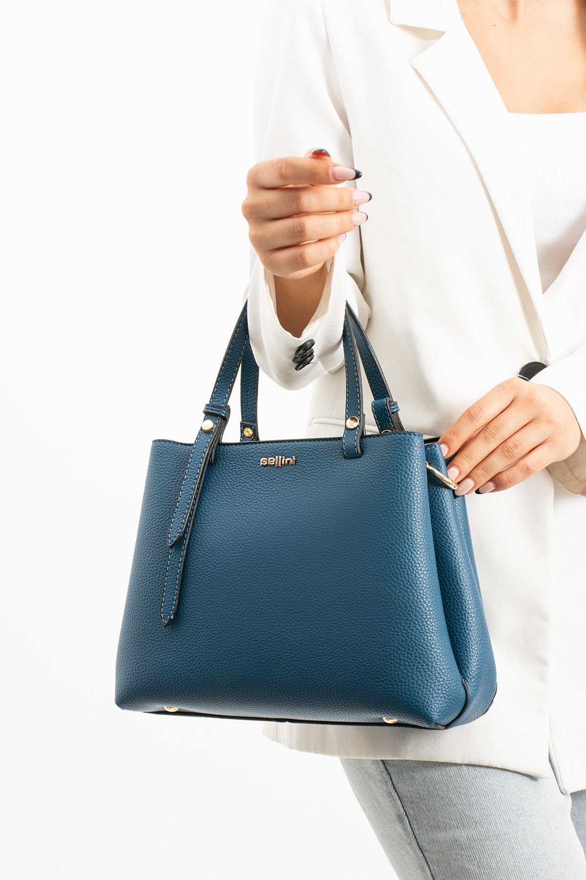 3 Bölme Kalıplı Kadın Petrol Mavi El Omuz ve Çapraz Çanta 671