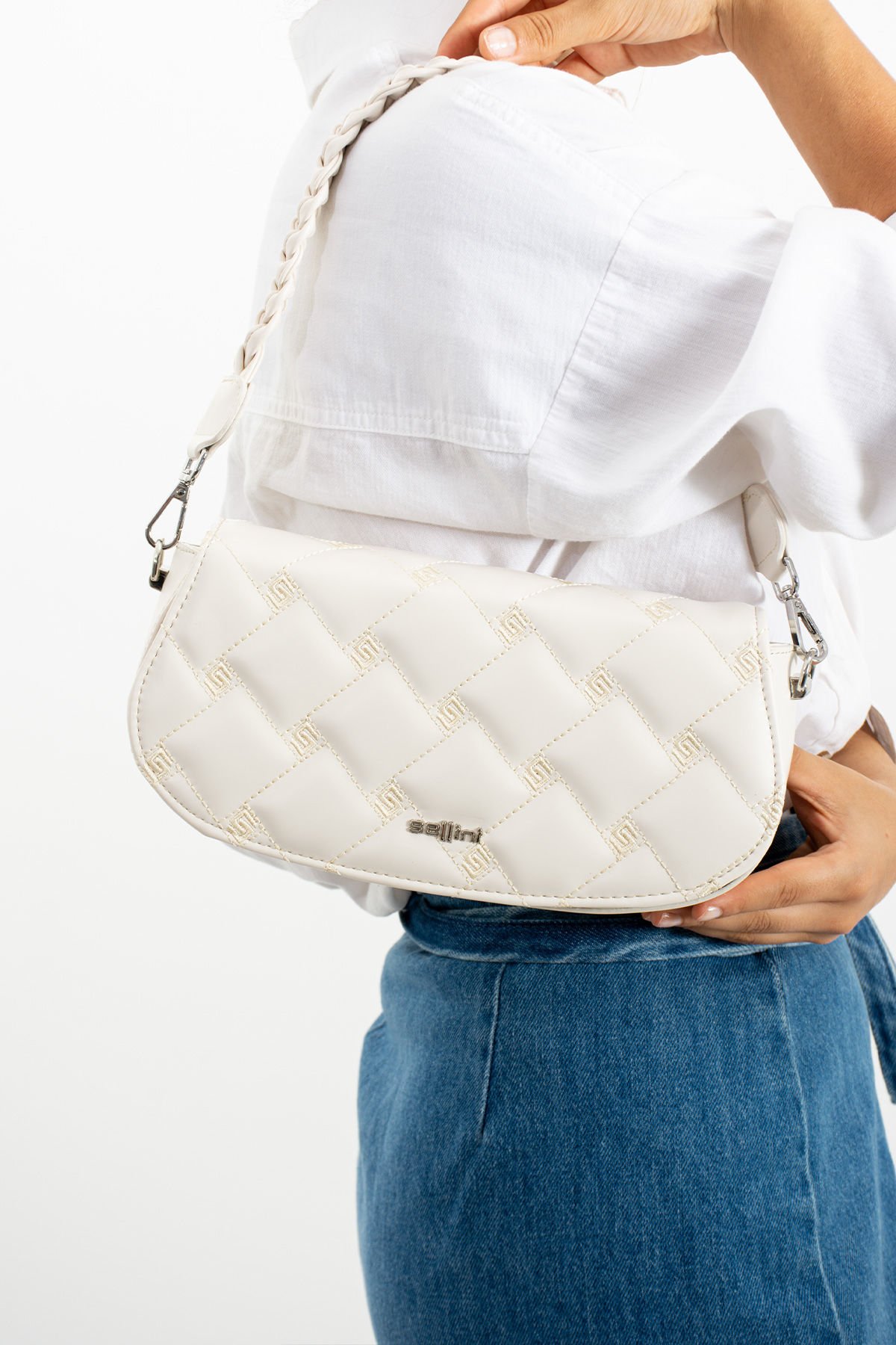 Sellini Kadın Krem Örgü Saplı Omuz Ve Çapraz Askılı Çanta 203