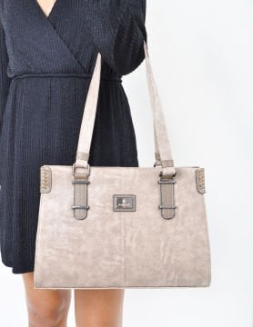 Sellini 3 Bölmeli Krem Vizon Kadın Omuz Çantası 456