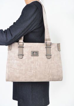 Sellini 3 Bölmeli Krem Vizon Kadın Omuz Çantası 456