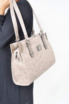 Sellini 3 Bölmeli Krem Vizon Kadın Omuz Çantası 456