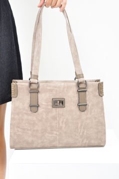 Sellini 3 Bölmeli Krem Vizon Kadın Omuz Çantası 456