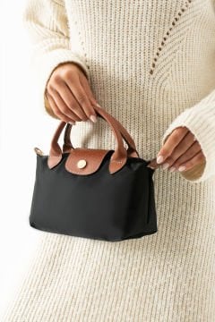 SELLİNİ KADIN SİYAH TABA ÇİFT DERİ SAPLI EL OMUZ VE ÇAPRAZ ÇANTASI 001