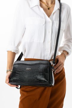 Sellini Timsah Siyah Çok Gözlü Kadın Portföy Çapraz Clutch Çanta 284