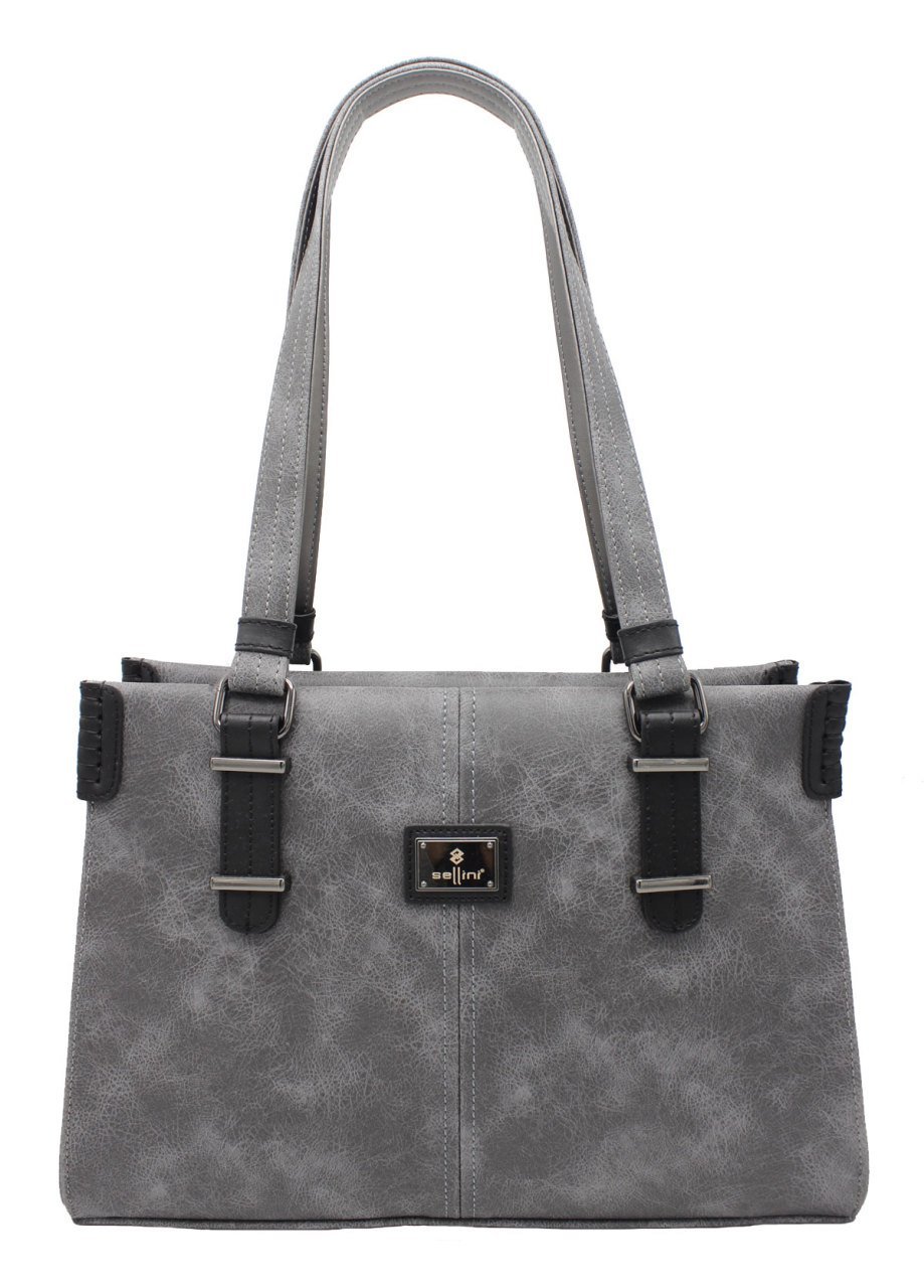 Sellini 3 Bölmeli Gri-Siyah Kadın Omuz Çantası 456