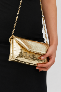 Clutch Kroko Desenli Zincir Askılı June Altın Omuz Çanta