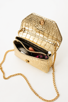 Clutch Kroko Desenli Zincir Askılı June Altın Omuz Çanta