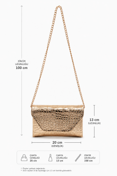 Clutch Kroko Desenli Zincir Askılı June Altın Omuz Çanta