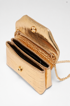 Clutch Kroko Desenli Zincir Askılı June Altın Omuz Çanta