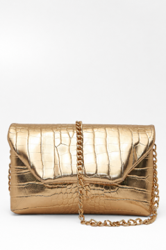 Clutch Kroko Desenli Zincir Askılı June Altın Omuz Çanta