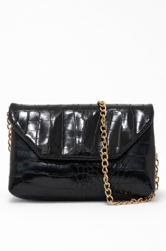 Clutch Kroko Desenli Zincir Askılı June Siyah Omuz Çanta