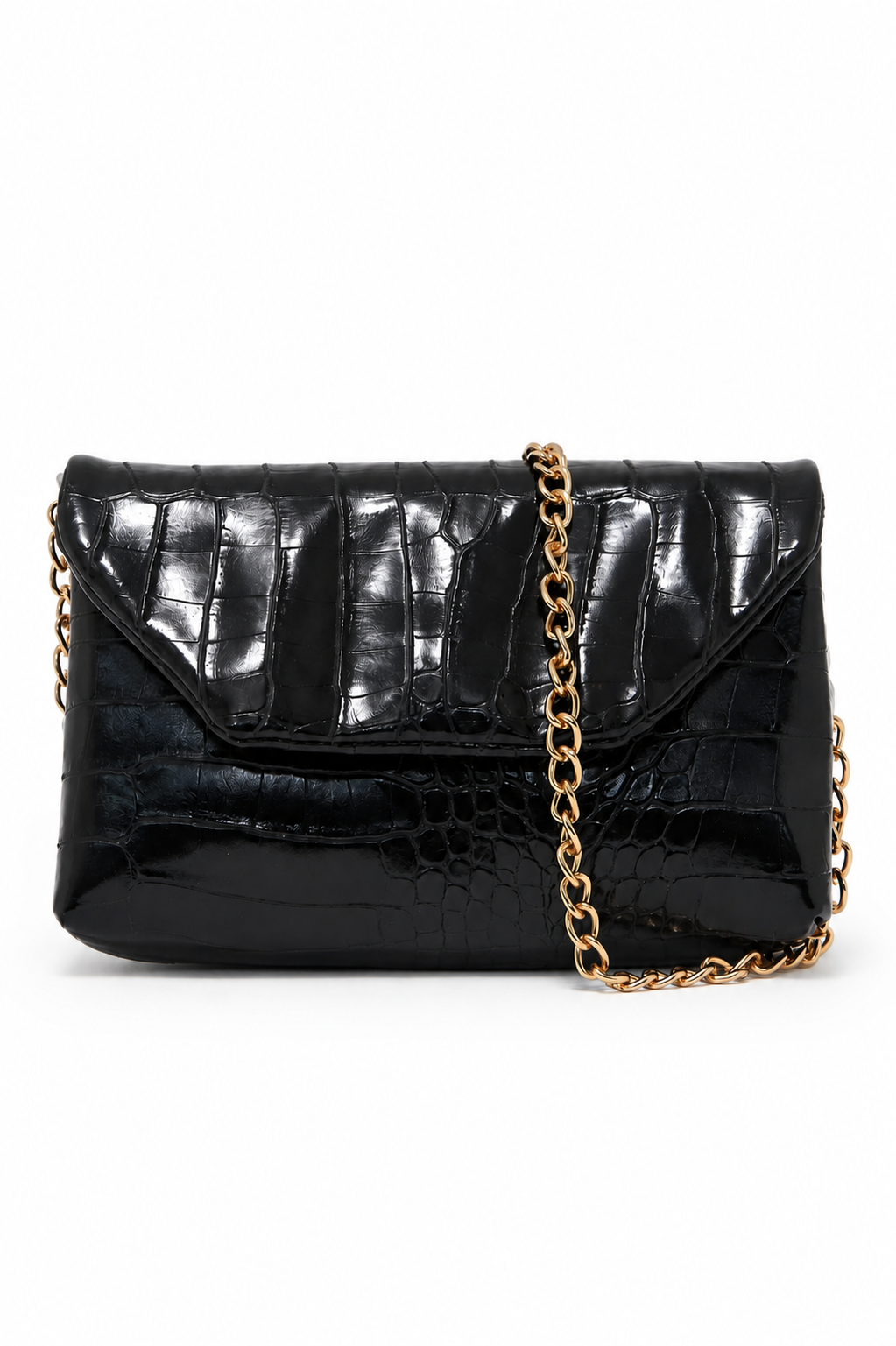 Clutch Kroko Desenli Zincir Askılı June Siyah Omuz Çanta