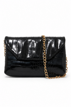 Clutch Kroko Desenli Zincir Askılı June Siyah Omuz Çanta