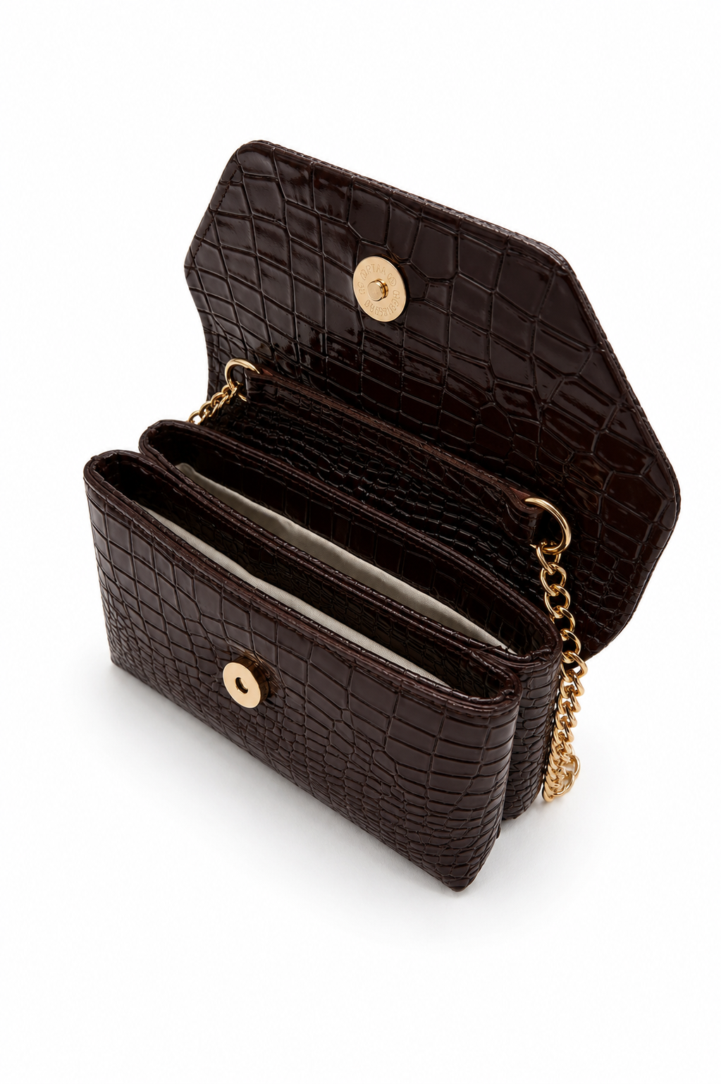 Clutch Kroko Desenli Zincir Askılı June Kahverengi Omuz Çanta