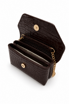 Clutch Kroko Desenli Zincir Askılı June Kahverengi Omuz Çanta