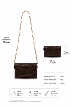 Clutch Kroko Desenli Zincir Askılı June Kahverengi Omuz Çanta