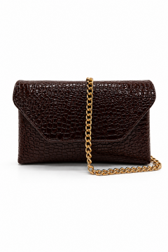 Clutch Kroko Desenli Zincir Askılı June Kahverengi Omuz Çanta