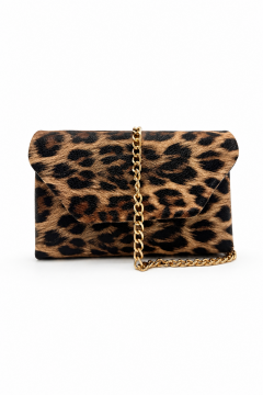 Clutch Kroko Desenli Zincir Askılı June Leopar Omuz Çanta