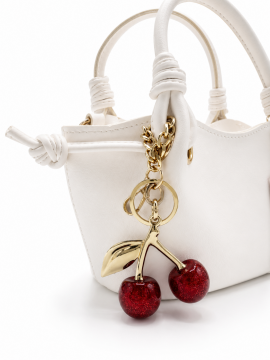 Cherry Kadın Beyaz El ve Omuz çantası Kiraz Charm Aksesuarlı