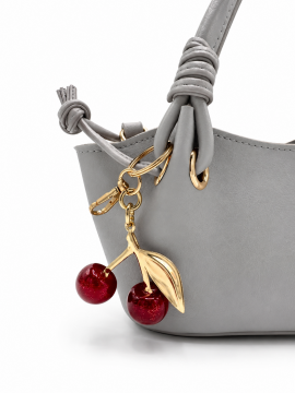Cherry Kadın Gri El ve Omuz çantası Kiraz Charm Aksesuarlı