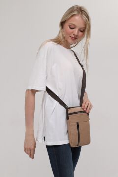 Hakiki Deri Bej Unisex Çapraz Postacı Çanta 603 UNI