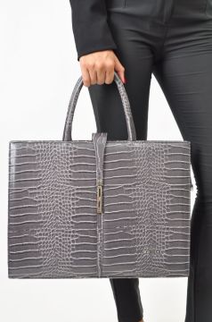 Sellini Unisex Kroko Gri Ayarlanabilir Askılı Büyük Evrak,Bilgisayar,İş ve okul çantası 901