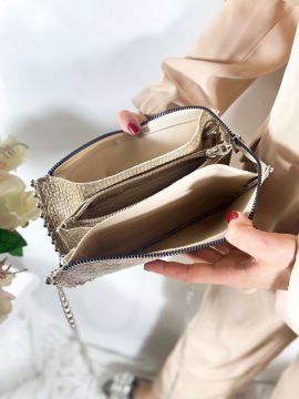 Sellini Kadın Vizon Yılan Desenli Zincirli Omuz ve Kol Çantası