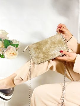 Sellini Kadın Vizon Yılan Desenli Zincirli Omuz ve Kol Çantası