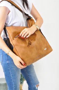 Sellini Çok Gözlü Salaş Camel Kadın El,Omuz Ve Sırt Çantası