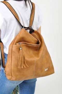 Sellini Çok Gözlü Salaş Camel Kadın El,Omuz Ve Sırt Çantası
