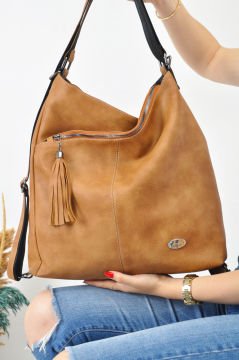 Sellini Çok Gözlü Salaş Camel Kadın El,Omuz Ve Sırt Çantası