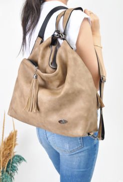 Sellini Çok Gözlü Salaş Kum Kadın El,Omuz Ve Sırt Çantası