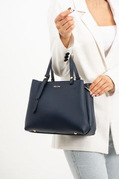 3 Bölme Kalıplı Lacivert Beyaz El Omuz ve Çapraz Çanta 671