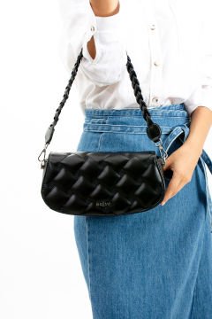 Sellini Kadın Siyah Örgü Saplı Omuz Ve Çapraz Askılı Çanta 203