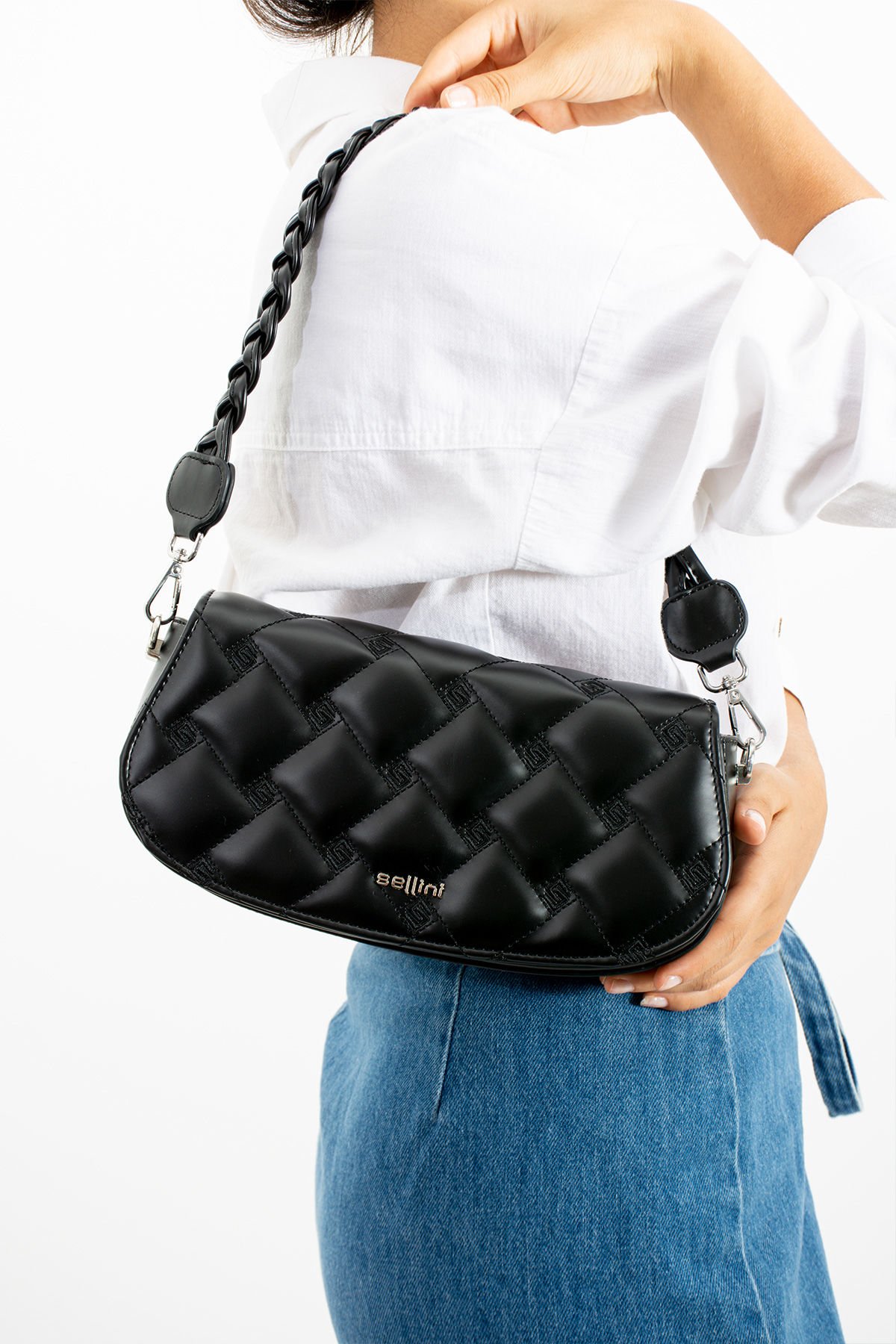 Sellini Kadın Siyah Örgü Saplı Omuz Ve Çapraz Askılı Çanta 203