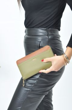 Sellini Çok Gözlü Haki Taba Kadın Cüzdan C026