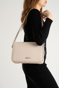 Sellini Çok Cepli Kapaklı Kadın Krem Postacı Çapraz Çanta