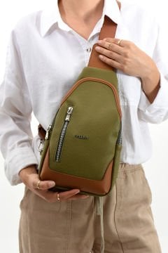Sellini Unisex Haki Taba Çapraz Askılı  Omuz Bel ve Göğüs Çantası Bodybag 214