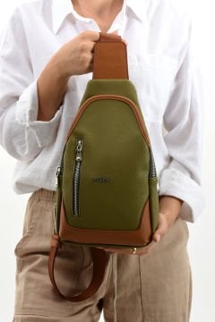 Sellini Unisex Haki Taba Çapraz Askılı  Omuz Bel ve Göğüs Çantası Bodybag 214