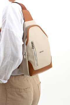 ﻿Sellini Unisex Krem Taba Çapraz Askılı  Omuz Bel ve Göğüs Çantası Bodybag 214