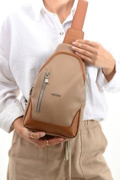 Sellini Unisex Vizon Taba Çapraz Askılı  Omuz Bel ve Göğüs Çantası Bodybag 214