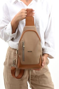 Sellini Unisex Vizon Taba Çapraz Askılı  Omuz Bel ve Göğüs Çantası Bodybag 214