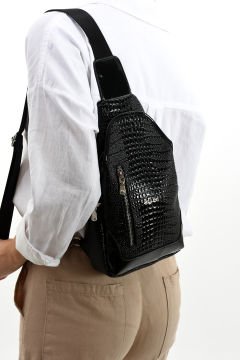 Sellini Unisex Siyah Timsah Çapraz Askılı  Omuz Bel ve Göğüs Çantası Bodybag 214