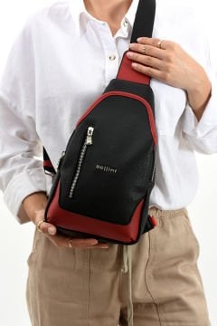 Sellini Unisex Siyah Kırmızı Çapraz Askılı  Omuz Bel ve Göğüs Çantası Bodybag 214
