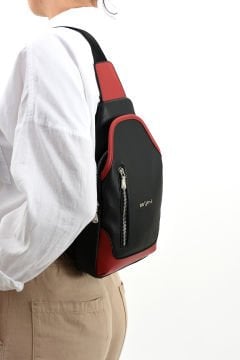 Sellini Unisex Siyah Kırmızı Çapraz Askılı  Omuz Bel ve Göğüs Çantası Bodybag 214