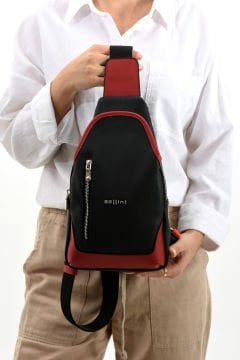 Sellini Unisex Siyah Kırmızı Çapraz Askılı  Omuz Bel ve Göğüs Çantası Bodybag 214