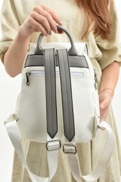 Sellini Çok Bölmeli Kadın Beyaz Gri Sırt Çantası